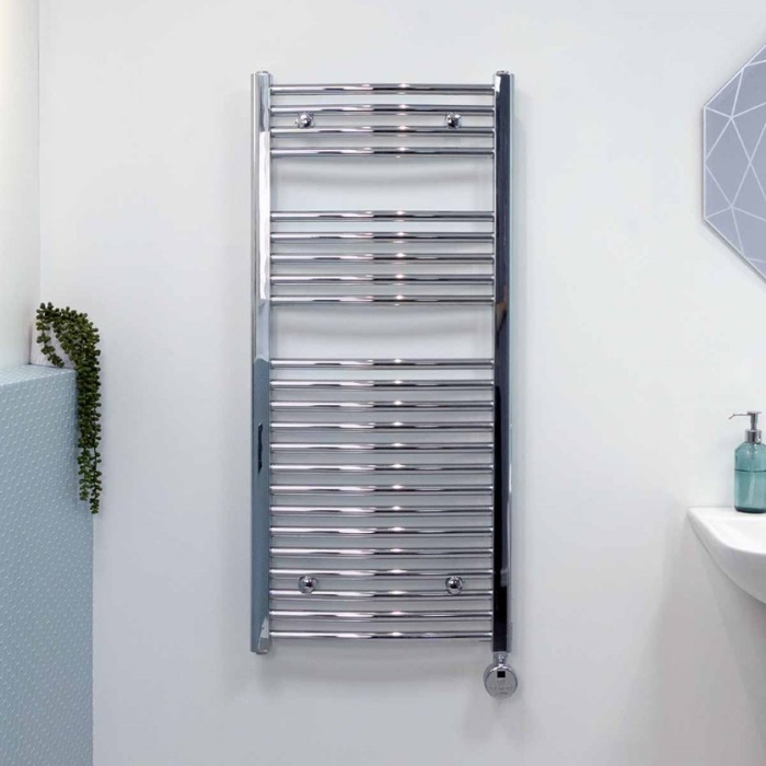 Ecostrad Fina-E Thermostatic Electric Towel Rail - Curved Chrome 300w (500 x 1100mm) photo